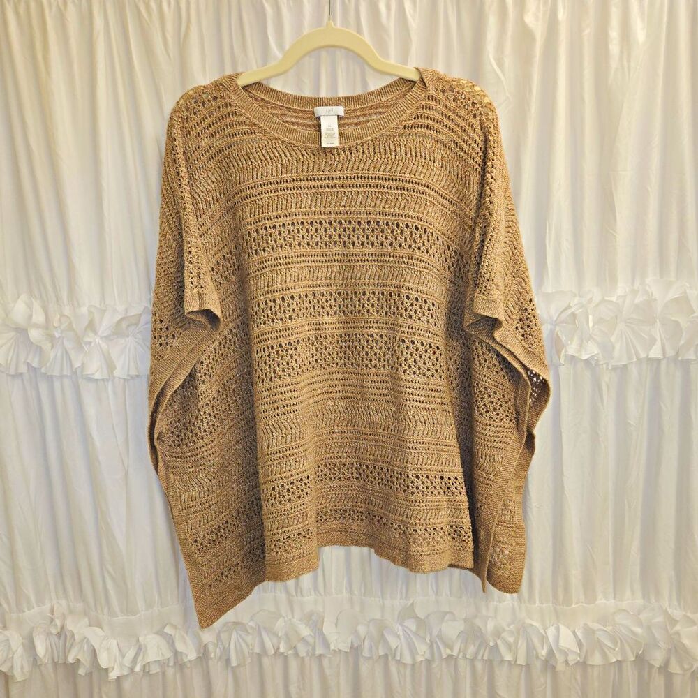 J. Jill Women's Beige Open Knit Scoop Neck Pullover Kimono Style Sweater